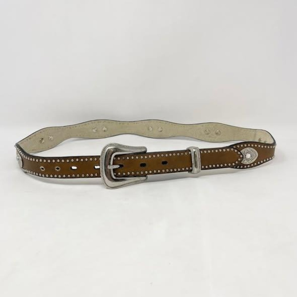 Wrangler Western Belt Wms Large Brown Leather Scalloped Edges Silver Conchos